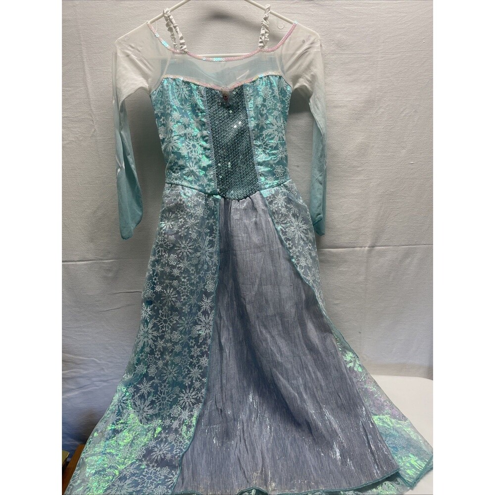 Girls Elsa Frozen Sparkle long-sleeved Halloween Costume Dress M 8-10 Costumes